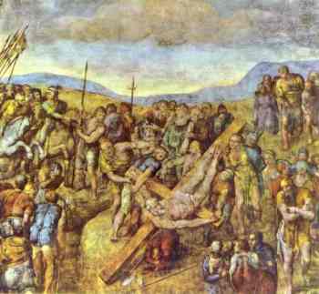 Michelangelo. Crucifixion of Saint Peter. 1546-1550. Frescoes